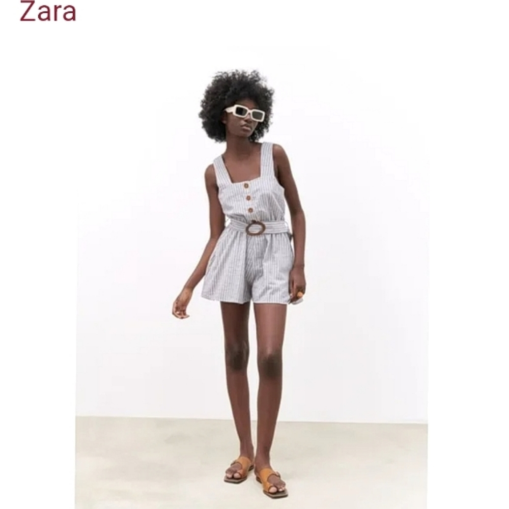 ZARA WOMEN'S BELTED STRIPED JUMPSUIT ROMPER SIZE LARGE NWT